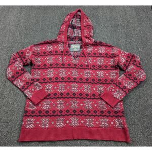 Natural Reflections Women's Fair Isle Snowflake V-neck Hooded Sweater Size Large